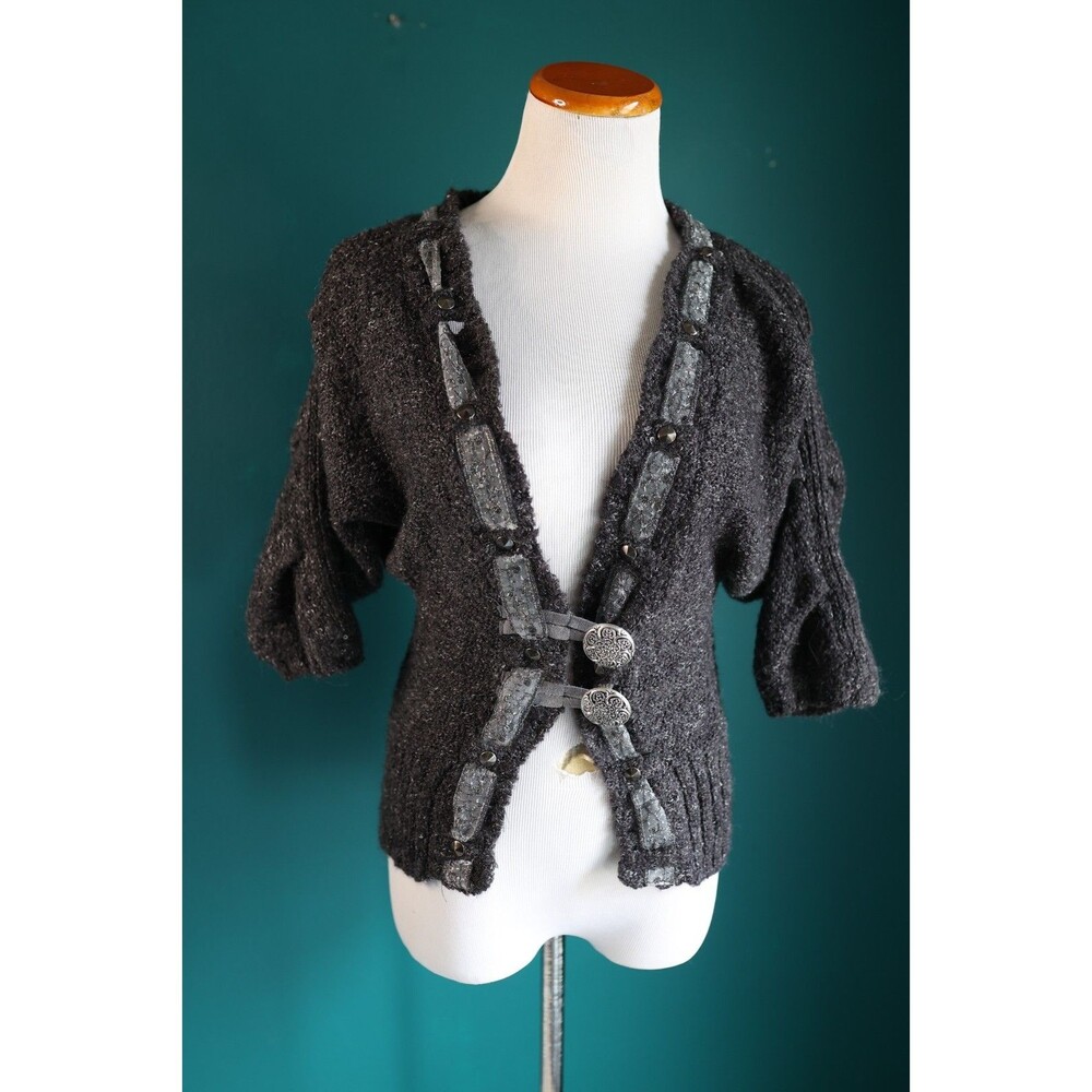 Women Embellished Stone Stud Button Dolman Sleeve Knit Cardigan Jacket Shrug